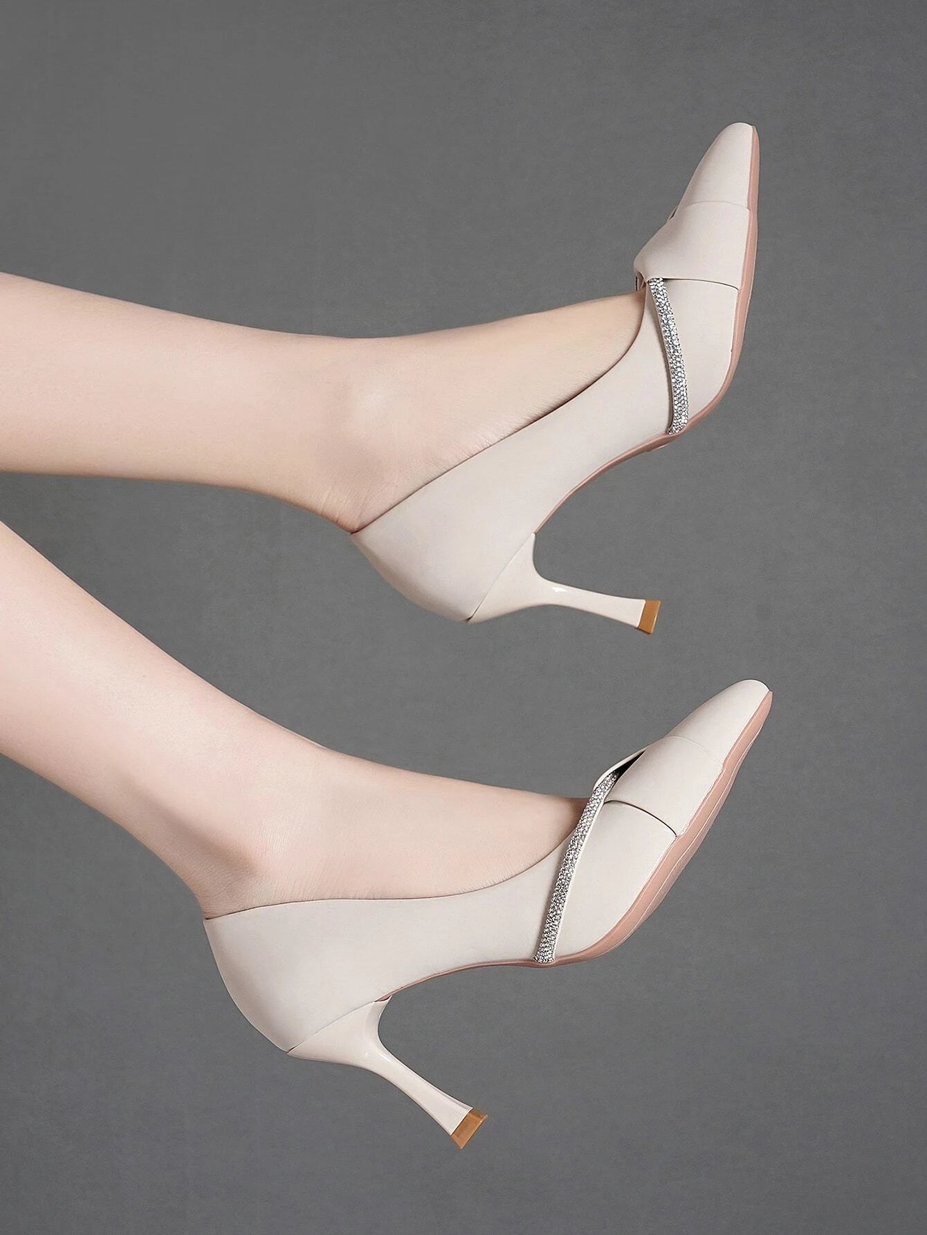 Rhinestone court shoes- Beige