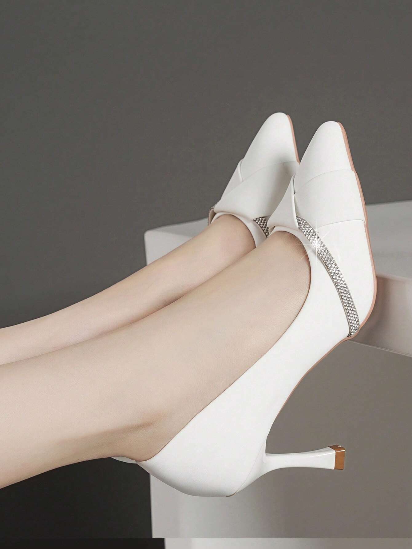Rhinestone court shoes- White