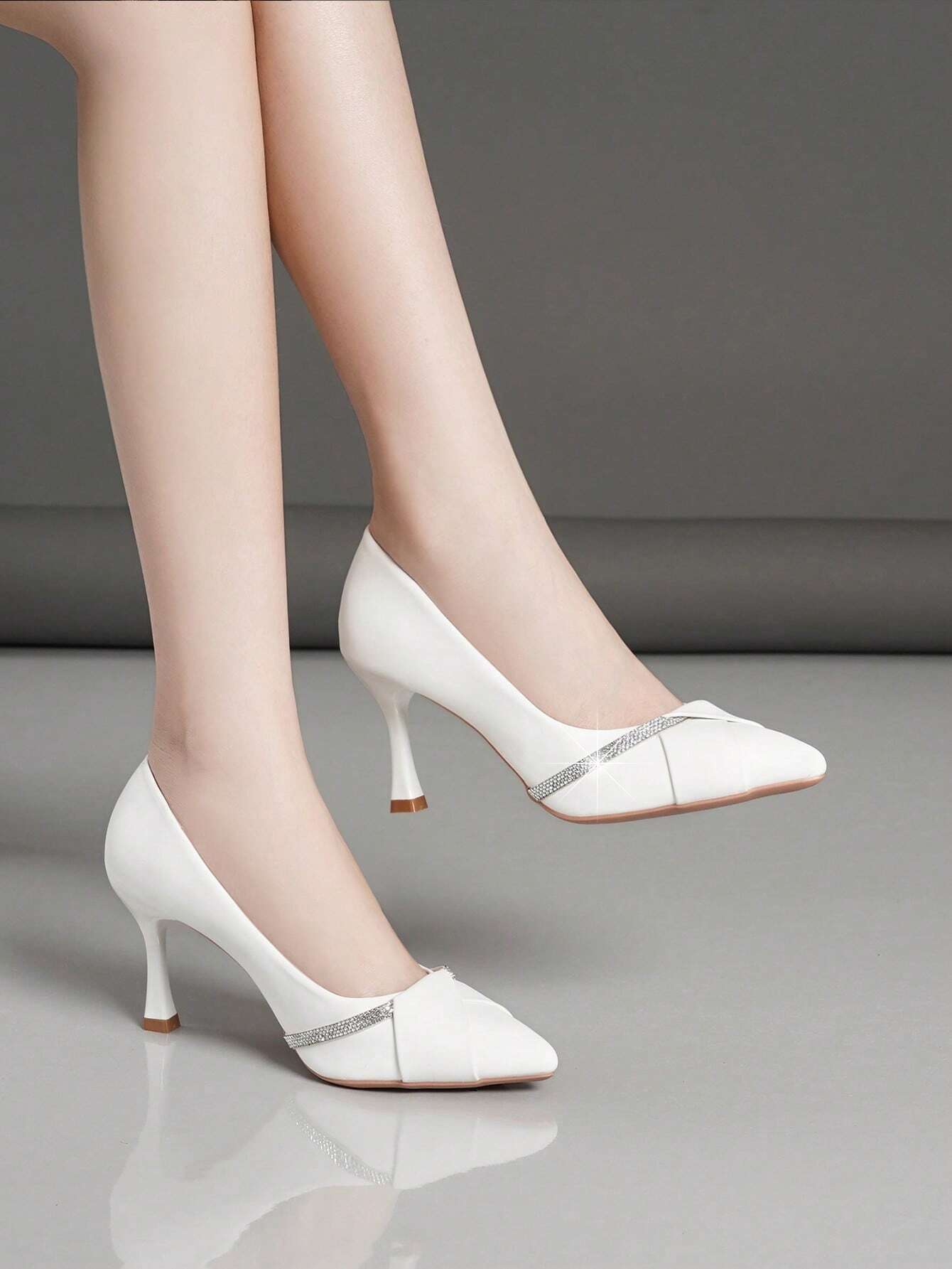 Rhinestone court shoes- White