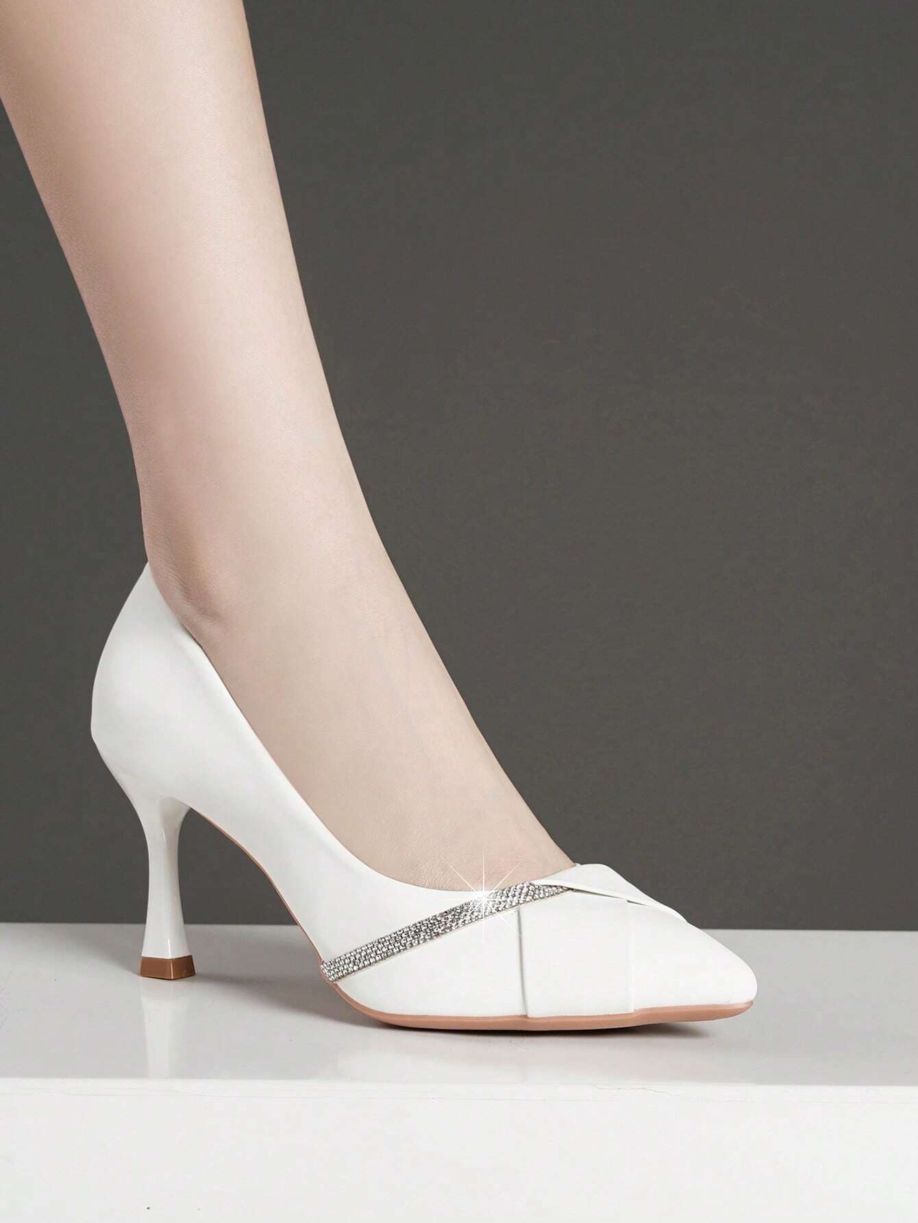 Rhinestone court shoes- White